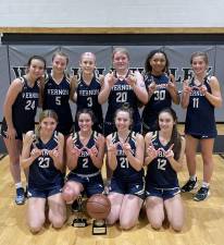 After going 3-0 in the Ranger Holiday Hoops Tournament at Wallkill Valley, the Vernon Township High School girls basketball team saw its winning streak snapped with a 44-40 loss at Newton on Jan. 3. (Photo provided)