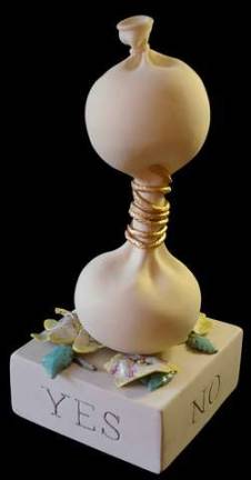 Agatha Wyman&#x2019;s ceramic &#x201c;Stone Balloons&#x201d; are included in the &#x201c;Contemporary Abstracts&#x201d; exhibit in New Providence. The artwork shown here, YES NO YES NO, is a sample of her unique wheel-thrown sculptures.