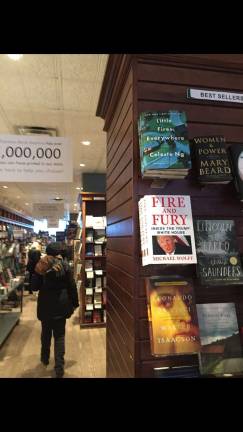 ‘Fire and Fury’ sold out at local bookstores Photo courtesy of Shakespeare and Co. “Fire and Fury: Inside the Trump White House” on display at a bookstore