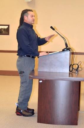 Peter Erb addresses the Vernon Township Council regarding short-term rentals on Monday night.