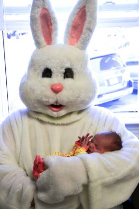 Jewels Savely of Wantage was the Easter Bunnies youngest visitor at three weeks old.