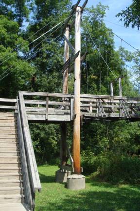 The suspension bridge at the Boardwalk section of the Appalachian Trail in Vernon invited folks to venture across the water.