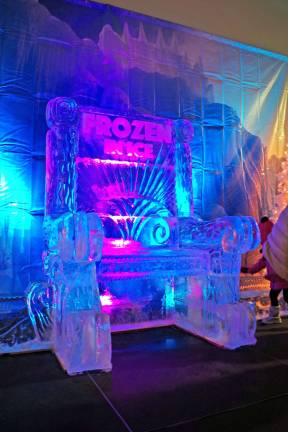 An icy throne that visitors can use to have their photos taken.