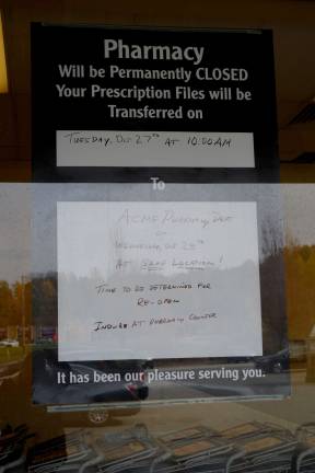 Area A&P stores to rebrand as Acme A sign informs customers of the closing of the A&P Pharmacy before the store converts to an Acme.
