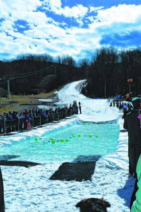 A man-made pond was created in the South Base Area for the event.