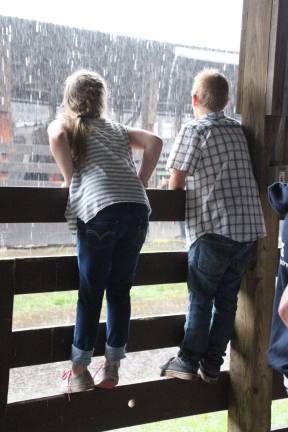 The spectators filled up three of the barns to wait out the thunder and lightening storm when they were evacuated from the bleachers.