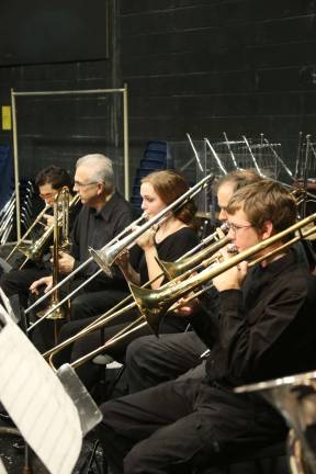 VTHS orchestra collaborates with N.J. symphony Abby Kucks and Justin Milne are shown on trombone.