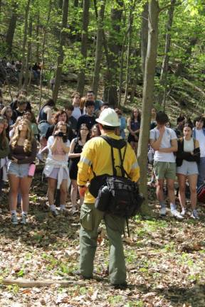 Lighting a fire under science students Nick Valerio of the New Jersey Forest Fire Service speaks to students before the prescribed burn. (Photo courtesy of High Point Regional High School)