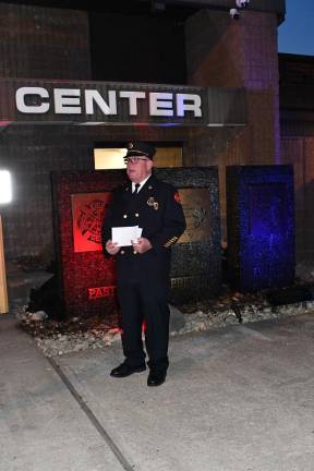 Vernon Township dedicates first responders memorial. <b>Vernon Township Fire Dept. Chief Brian Lynch is shown.</b>