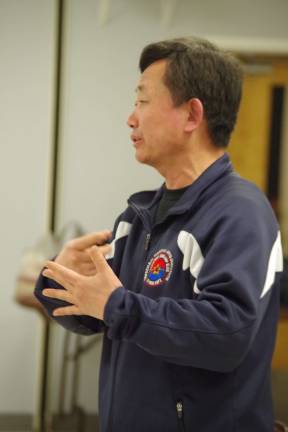 Grandmaster Ik Hwan Kim of Kim&#xed;s Universal Martial Arts Institute in Lafayette during his presentation to the Vernon Township Woman&#xed;s Club.