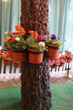 Spring is in bloom in New Jersey Flowers adorn a tree trunk.