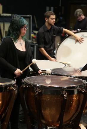 Vernon high school orchestra rehearses with pros Megan Kearns on Timpani and Peter Bihler on Bass Drum