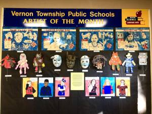 Artwork by students at Lounsberry Hollow School is on display at the Vernon Township Board of Education building throughout January. (Photo provided)