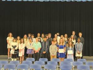 Nineteen seventh- and eighth-grade students were inducted into the Glen Meadow Middle School chapter of the Tri-M Music Honor Society. (Photo provided by Glen Meadow Middle School Tri-M Music Honor Society)