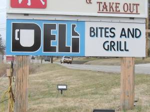 The sign for the new Route 94 deli, Bites and Grill welcomes hungry residents.