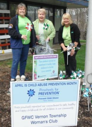 Members of the Vernon Township Woman&#xfe;&#xc4;&#xf4;s Club who donated their time to work on the pinwheel gardens at the Vernon PAL building are, from left, Valerie Seufert, Peggy Grayson and Maria Dorsey.