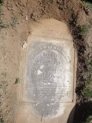 DAR cemetery dig The recently unearthed grave marker of William Van Blarcum, which has been hidden under about four inches of sod and soil since the early 1900s.