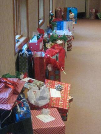 The gifts lined up down the whole right side of the church.