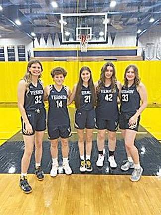 From left are Vernon High School seniors Jessica LeFort, Olivia Meneses, Lauren Waschek, Alexandra Castillo and Danica Williams.