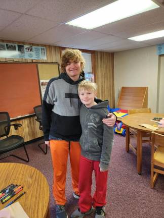 From left, brothers Ty and Oliver Dreifes of Hamburg competed in the Egg Drop Challenge.