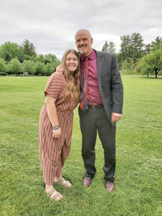 Carly Trovato, Hardyston winner, with Mike Ryder, Hardyston chief school administrator