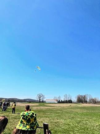 Wantage. Annual Easter Bunny Skydive <b>EBS2 The Easter Bunny hangs from a parachute.</b>