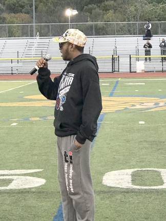 Senior Bryce Grier of the marching band sang the national anthem prior to the game.