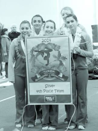 Giant gymnasts win medals in Florida The bronze team takes fourth place. The team is Rebecca Rodriguez of Stillwater, Giana Macones and Kelly Hurley of Sparta, Dara DePaolo of Wantage and katlin Peccia of Lafayette.