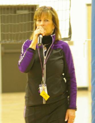 Glen Meadow physical education teacher Michelle Gagg makes the tournament rules absolutely clear to the students.