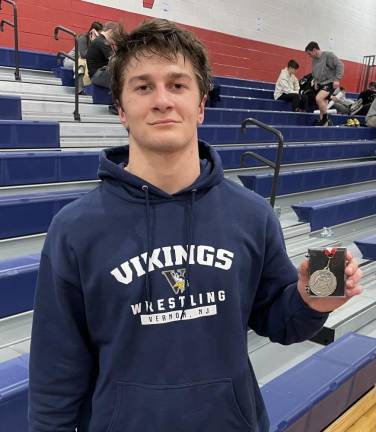 Vernon Township High School sophomore wrestler True DiGuiseppe took second place at the Lenape Valley Holiday Tournament.