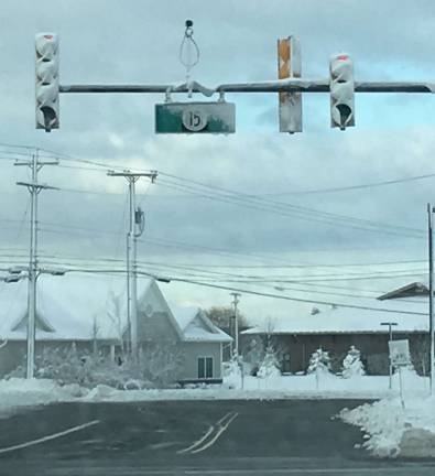 This photo submitted by reader Donna Conti shows the corner of White Lake Road and Route the day afer one of the recent Nor'easters.