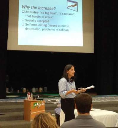 Annmarie Shafer, coordinator of The Vernon Coalition, speakds at the Hidden in Plain Sight Event.