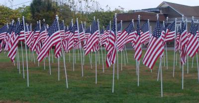 The flags are on display near Fireman's Pond on Route 515.