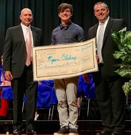 Wallkill Valley graduate is scholarship recipient Ryan Oleksy, center, with Kevin Blondina, Franklin Board of Education president, and J.R. Giacchi Franklin Borough Elementary School superintendent. Oleksy is the recipient of the $2,000 Mildred Harden Scholarship.