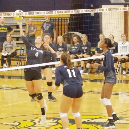 Vernon's Alexa Vizzini reaches for the ball. Vizzini accomplished 9 kills, 1 block and 7 digs.