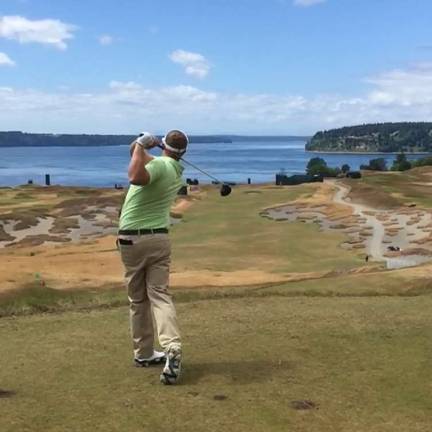 Pat Wilson, a 2009 graduate of Newton High School, lets go of a shot at the U.S. Open at Chambers Bay in Washington state last week. Photo provided courtesy of Pat Wilson.