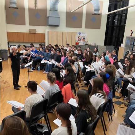 All-Sussex band and chorus plan 50th concert <b>Dr. Deborah Gianuzzi rehearses with the All-Sussex County Band at Sparta High School on Oct. 29.</b>