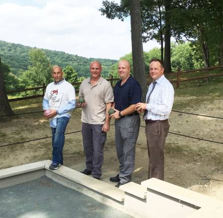 Warming up for bocce at the Mohawk House are, from left, restaurant owner Steve Scro, Byram Police Chief Peter Zabita, Andover Township Police Chief Eric Danielson and Sparta Police Lt. Neil Spidaletto.