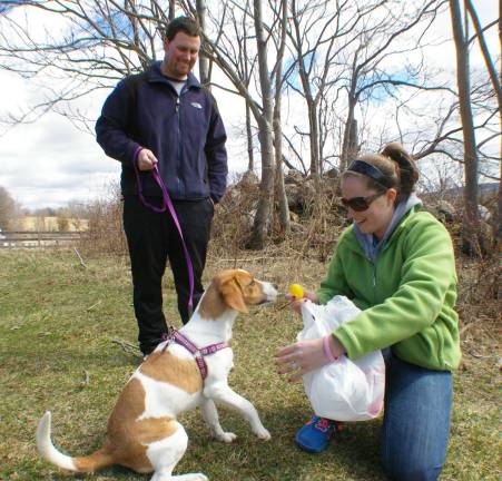 Vernon residents Matt and Kelly Della Rosa brought seven-month-old hound mix Shea to hunt for treat- and prize-filled Easter eggs during the annual DOGS of Vernon annual Easter Egg Hunt.