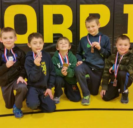 Vernon youth wrestlers advance to states Pictured, from left, are: Trent Houser, second place; Joey Frassa, fourth place; Hugh Shortway first place; Tyler Houser, third place; and Thomas Benson, third place.