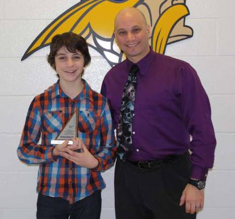 Vernon students compete in MathCounts competition Jonah Moore is shown with teacher Anthony Ferrara.