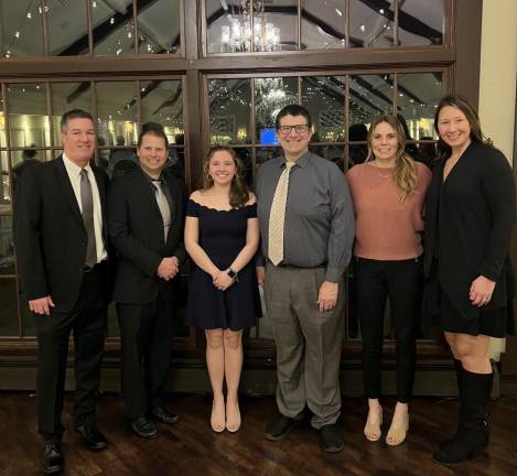 From left are Vernon Township High School Athletic Director Bill Foley, cross country head coach Jim Shenise, senior Victoria Annunziata, math teacher John Getz, assistant track coach Stephanie DePiano and head swim coach Jen Shirhall. Getz won a Teacher of Excellence Award.