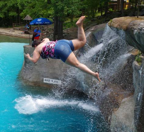 Only the bravest attempt taking a leap of faith into the pool at the Canyon Cliffs. The water is 16 feet deep below the 23-foot high cliff.