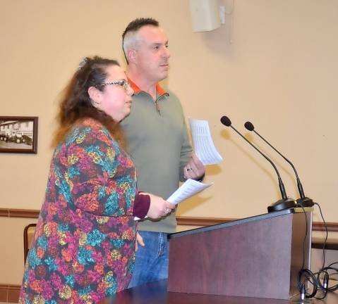 Mike and Judy Maniscalco talk to the Vernon Township Council regarding short-term rentals on Monday.