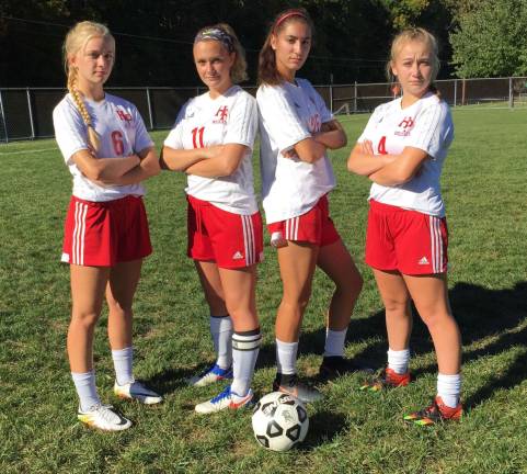 High Point girls soccer's senior captains: from left, Emma Sytsema, Brianna Smith, Elle Sarracco, Sarah Culmone