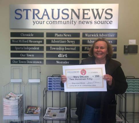 Mary DeLuca of North Jersey won $250 shopping at her local Weis Market in Newton, N.J., in the weekly Straus News Shop Local Sweepstakes.