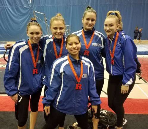 Giant Gymnastics performs well at Rutgers Color Games Emily Rodriguez of Stillwater, Danielle Bruce of Vernon, Audrey Biss of Sparta, Morgyn Witt of Newton and Kelly Cardell of Stillwater.