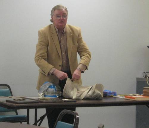 Historical society event celebrates ambulance squad Rich Carson shows his own personal EMS bag used during his three days assisting during the 9/11 tragedy.