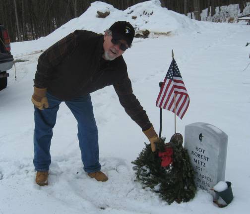 Group removes wreaths at season's end Wreath removal organizer Bill Gardner gets the job done on January 20.