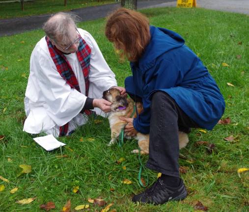 Kerri Yezuita is shown with her dog, Gizmo. Gizmo wasn&#xfe;&#xc4;&#xf4;t quite sure if he was ready for the blessing. Yezuita brought two dogs to the blessing.